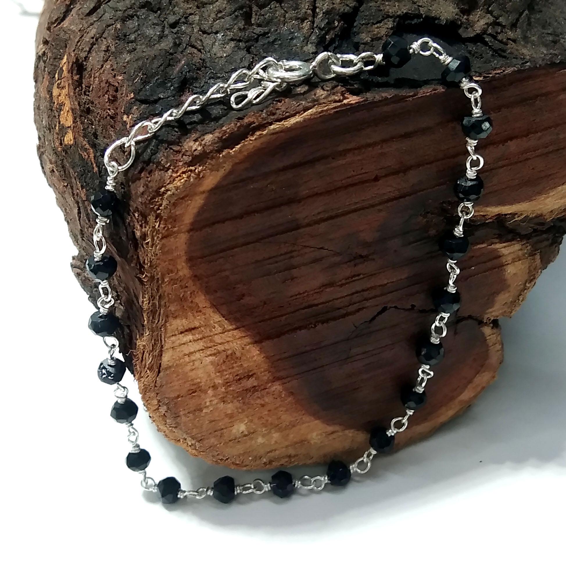 Natural Black Onyx Faceted Gemstone Bracelet, 925 Starling Silver Chain Stone Beads Bracelet Wedding Bracelet Gift Valentine day Bracelet
